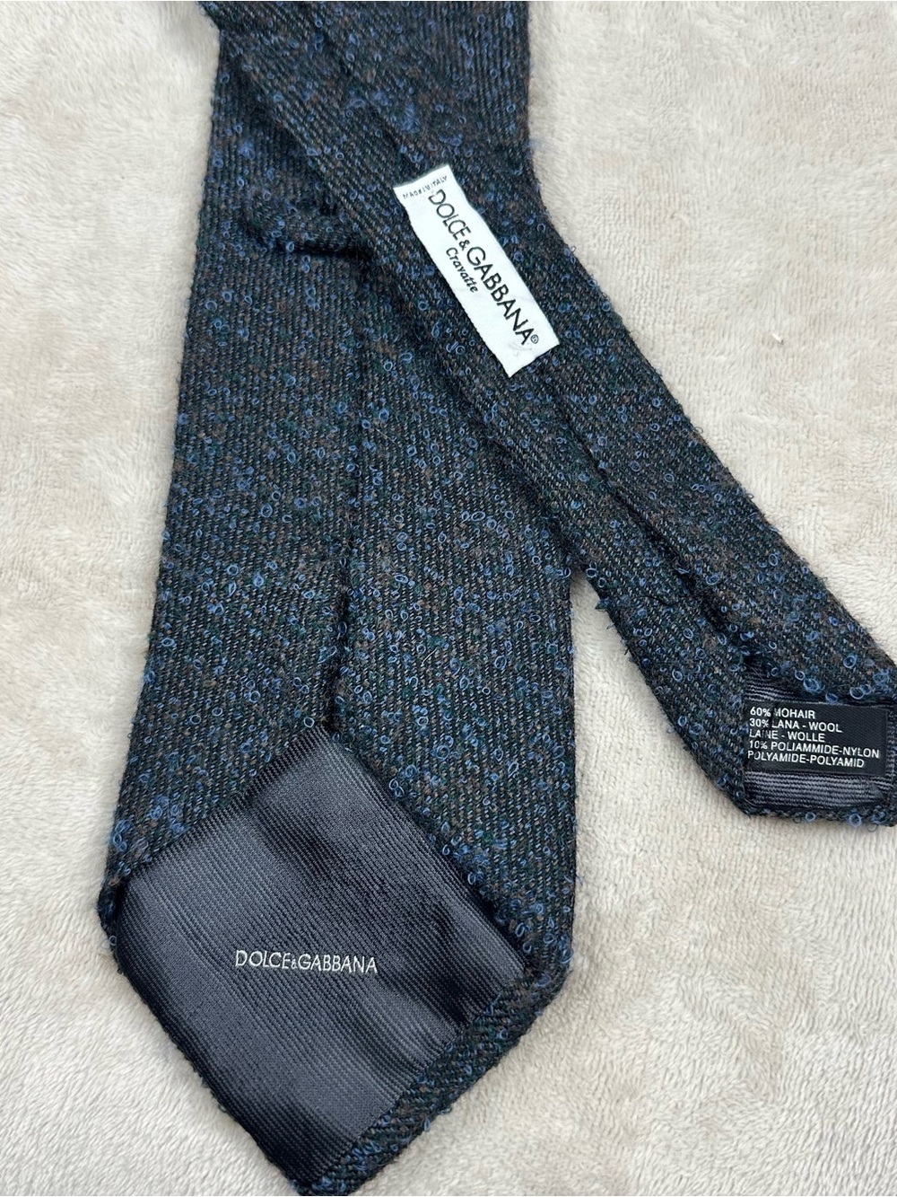 Dolce & Gabbana Cravatte Mohair Wool Textured Tie Blue Made in Italy